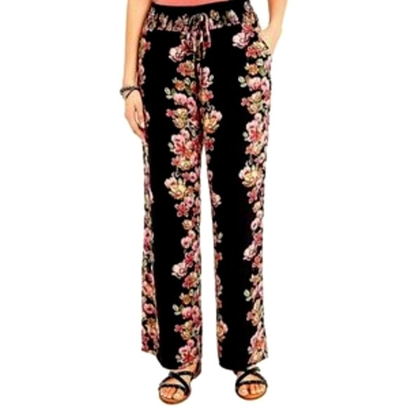 Maurices Floral Wide Leg Palazzo Drawstring Soft Pant - Picture 1 of 10